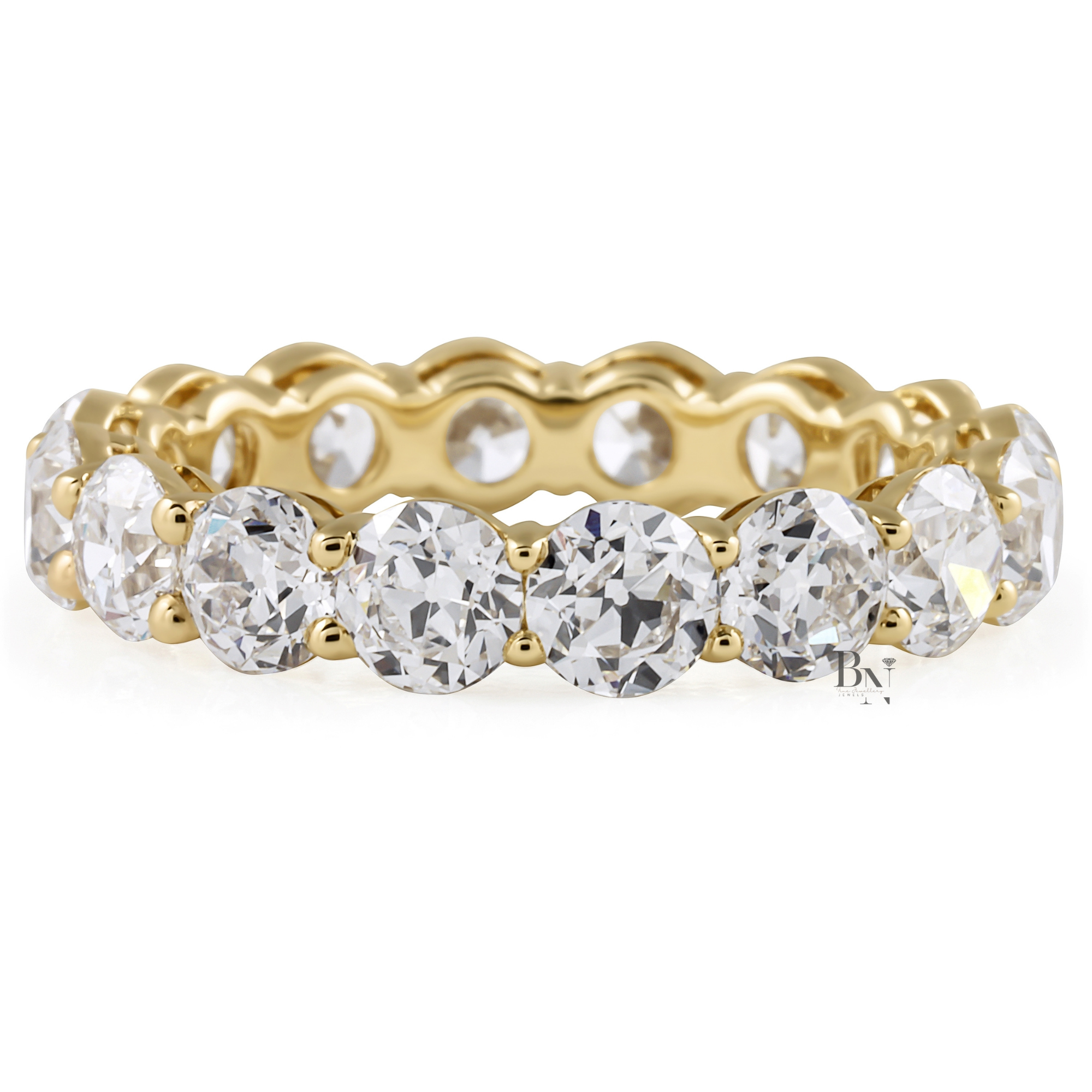 Old European Cut Lab Diamond Band, 4.60 Carat Open Airline Basket Ring, Solid Gold Bridal