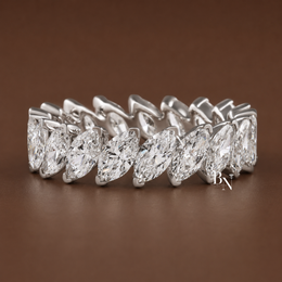 Marquise Lab Diamond Eternity Band, 3 Carat Slanted Basket Ring, 14K Gold Bridal Anniversary Stack