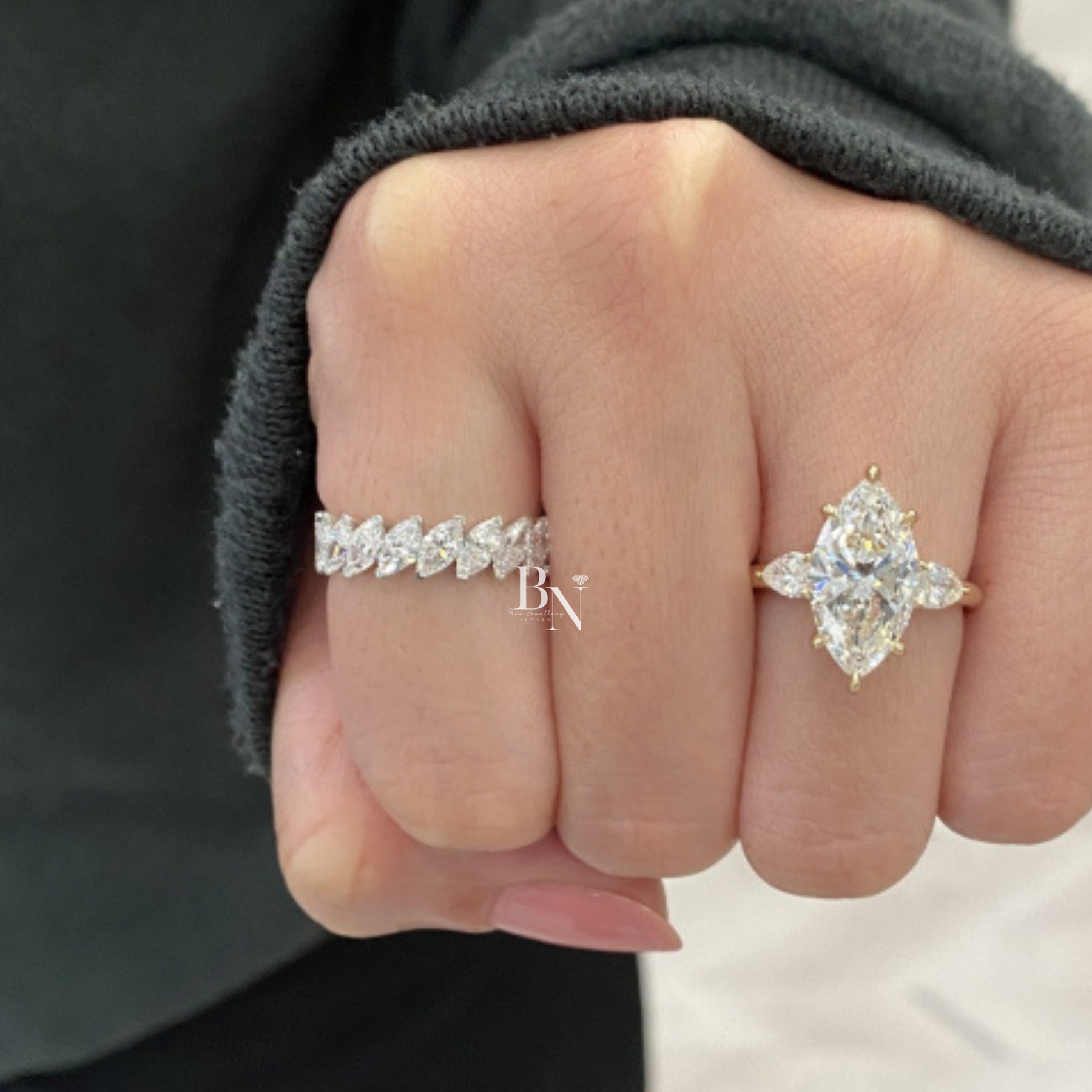 Marquise Lab Diamond Eternity Band, 3 Carat Slanted Basket Ring, 14K Gold Bridal Anniversary Stack