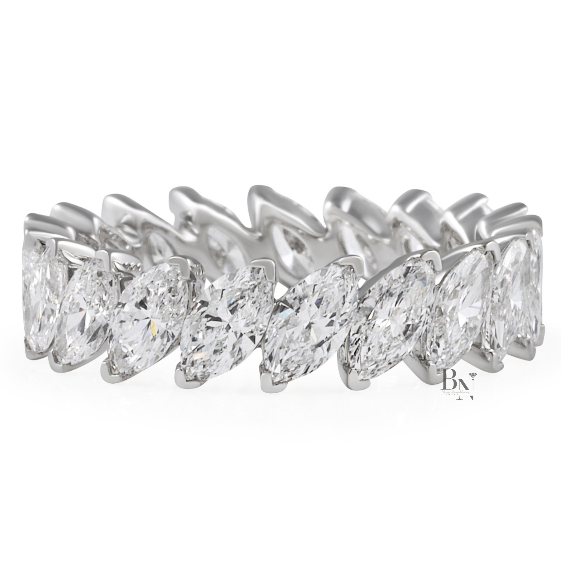 Marquise Lab Diamond Eternity Band, 3 Carat Slanted Basket Ring, 14K Gold Bridal Anniversary Stack