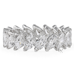 Marquise Lab Diamond Eternity Band, 3 Carat Slanted Basket Ring, 14K Gold Bridal Anniversary Stack