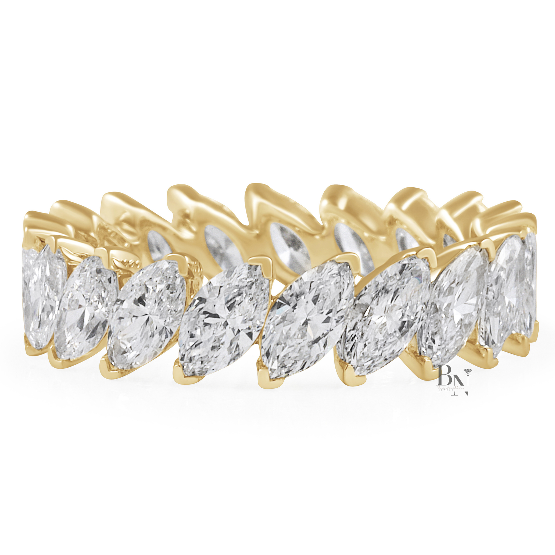 Marquise Lab Diamond Eternity Band, 3 Carat Slanted Basket Ring, 14K Gold Bridal Anniversary Stack