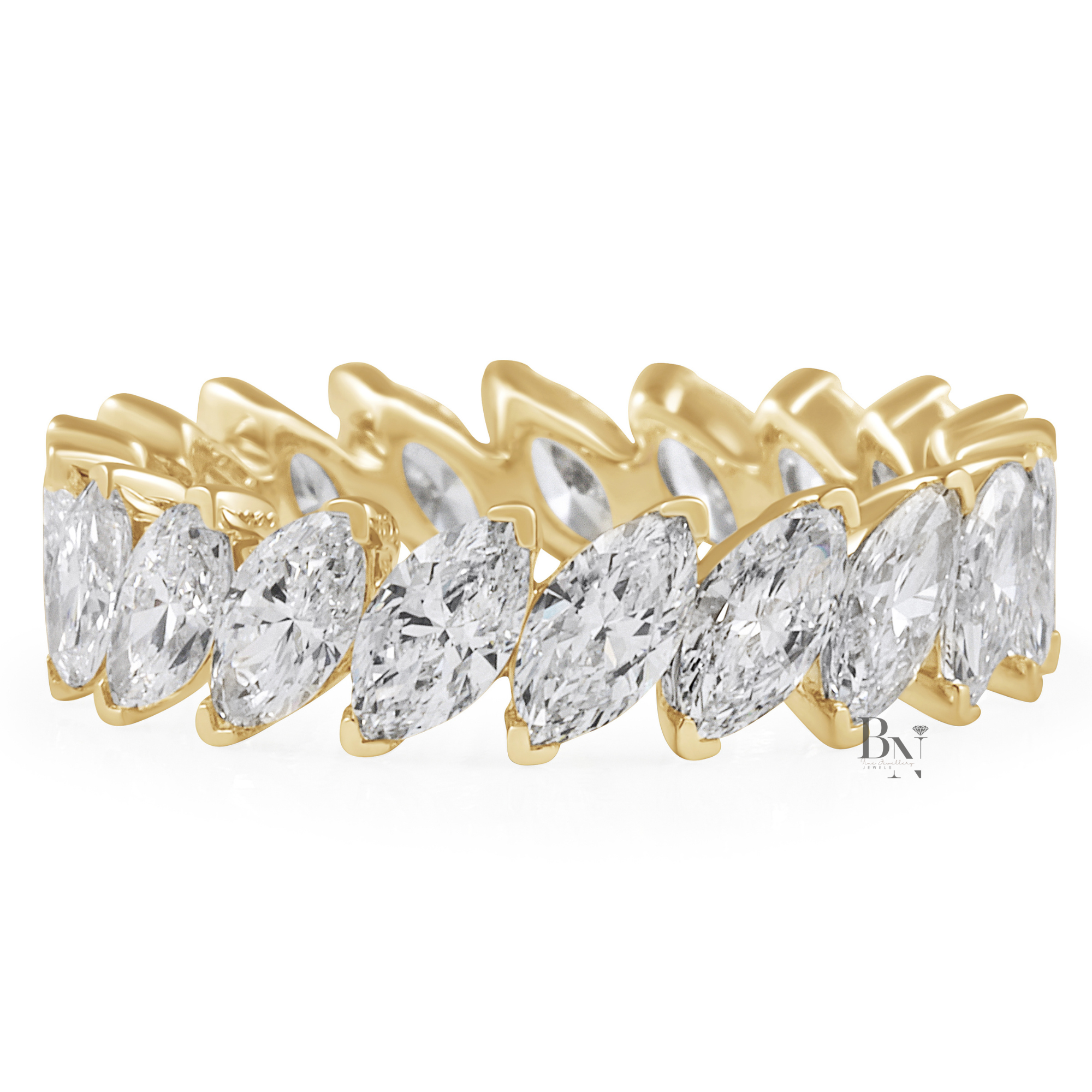 Marquise Lab Diamond Eternity Band, 3 Carat Slanted Basket Ring, 14K Gold Bridal Anniversary Stack