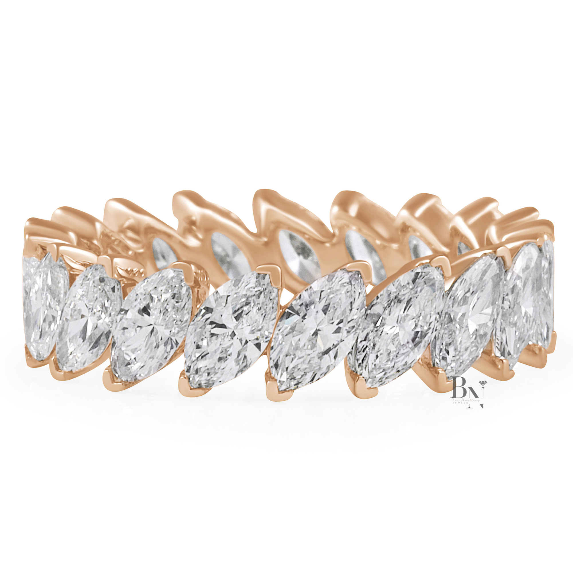 Marquise Lab Diamond Eternity Band, 3 Carat Slanted Basket Ring, 14K Gold Bridal Anniversary Stack