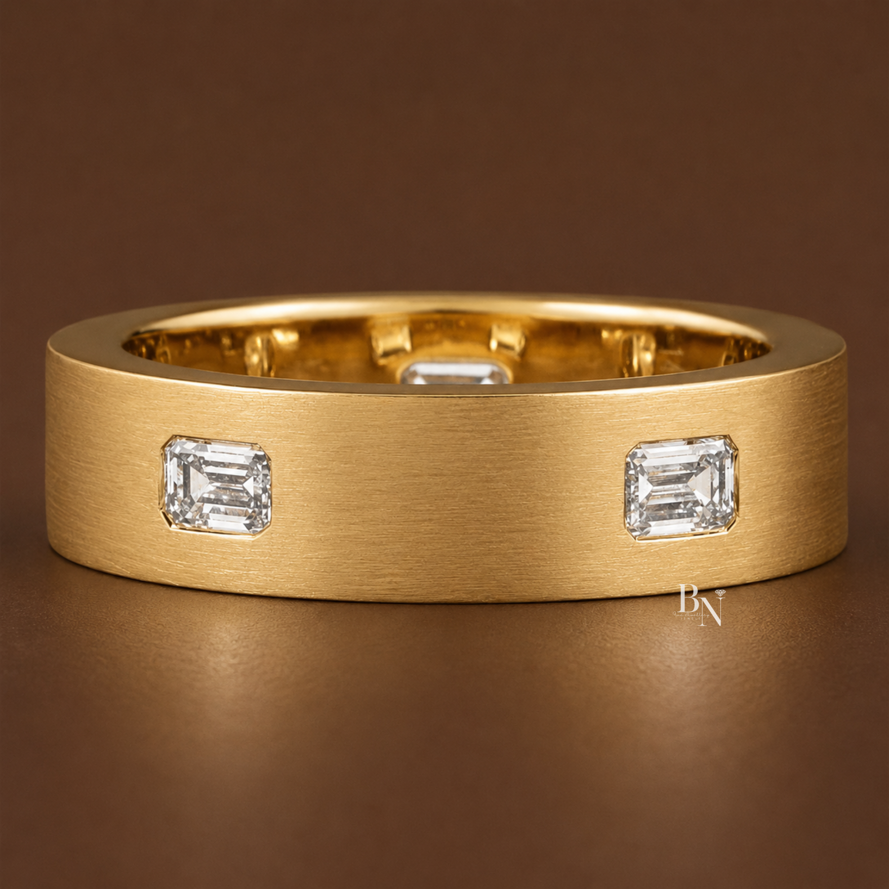 Emerald Cut Lab Diamond Wedding Band, 1.10 Carat Matte Gold Ring