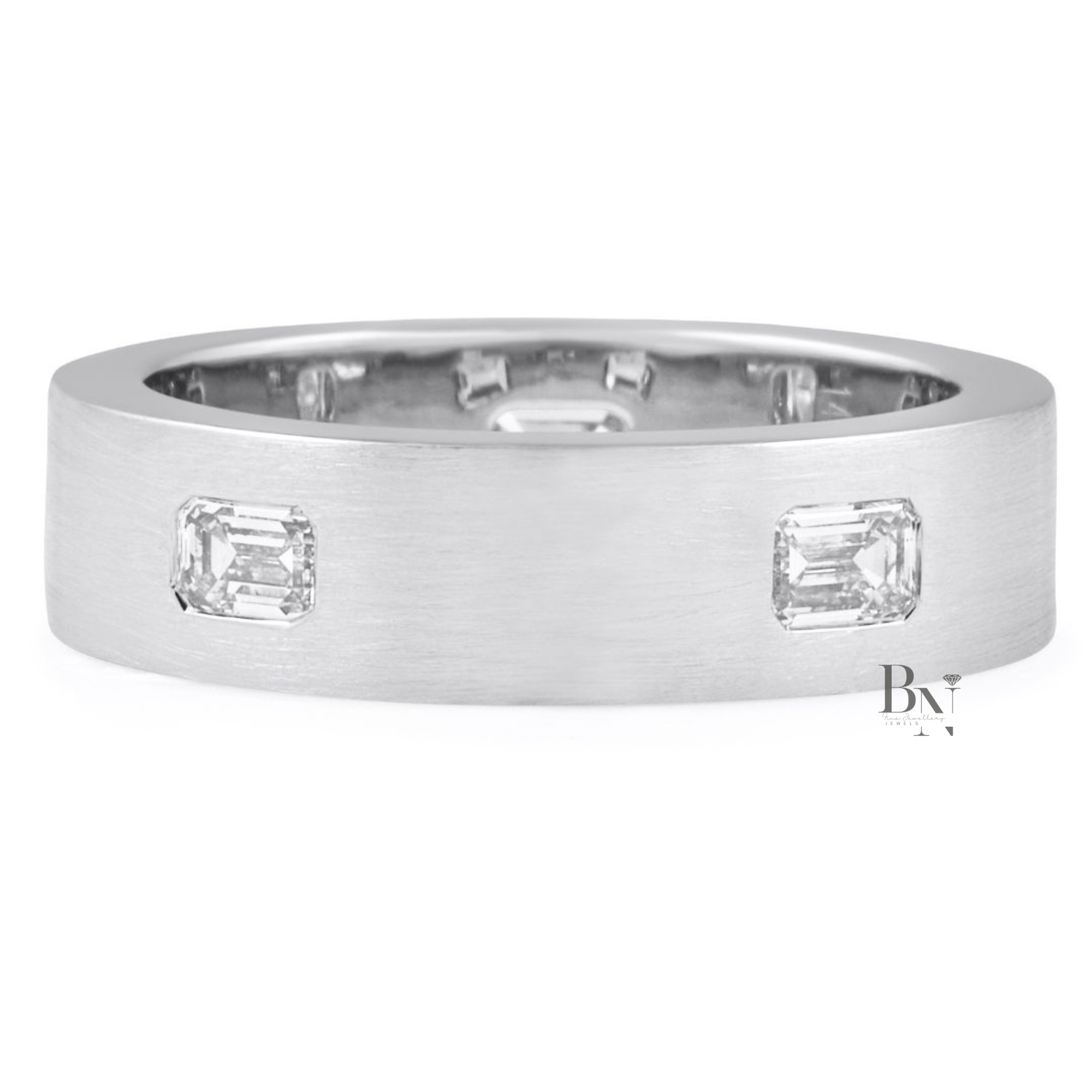 Emerald Cut Lab Diamond Wedding Band, 1.10 Carat Matte Gold Ring