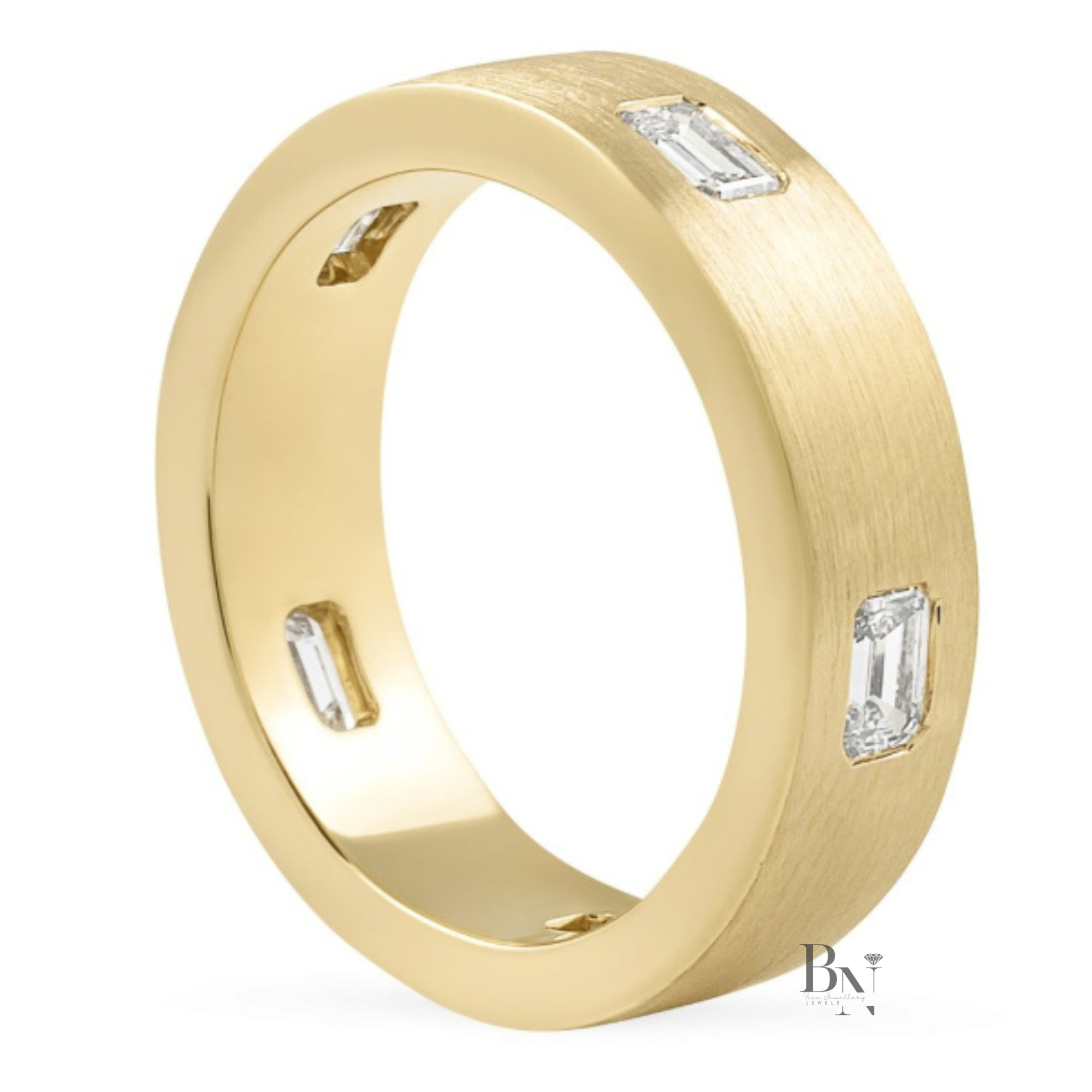 Emerald Cut Lab Diamond Wedding Band, 1.10 Carat Matte Gold Ring