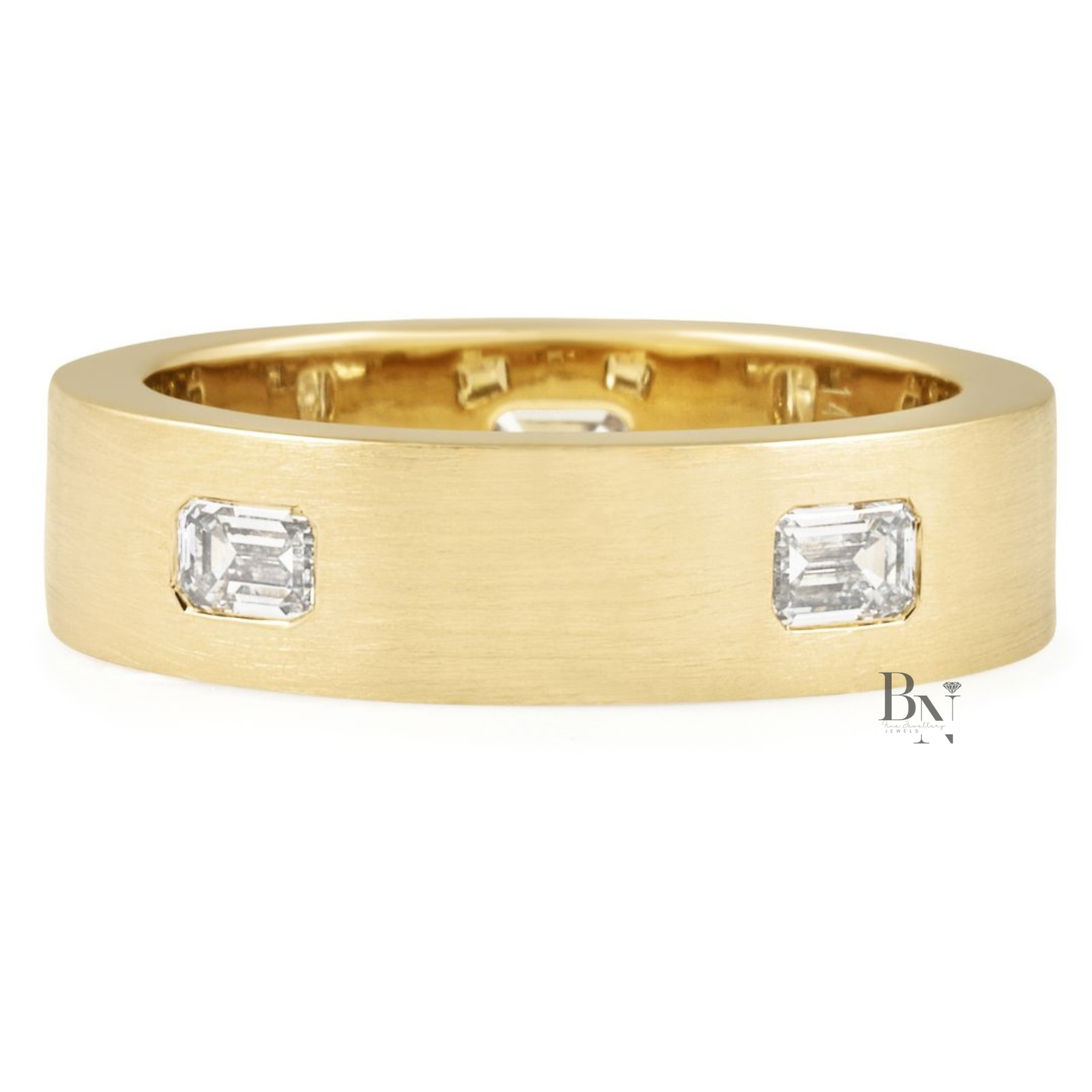 Emerald Cut Lab Diamond Wedding Band, 1.10 Carat Matte Gold Ring