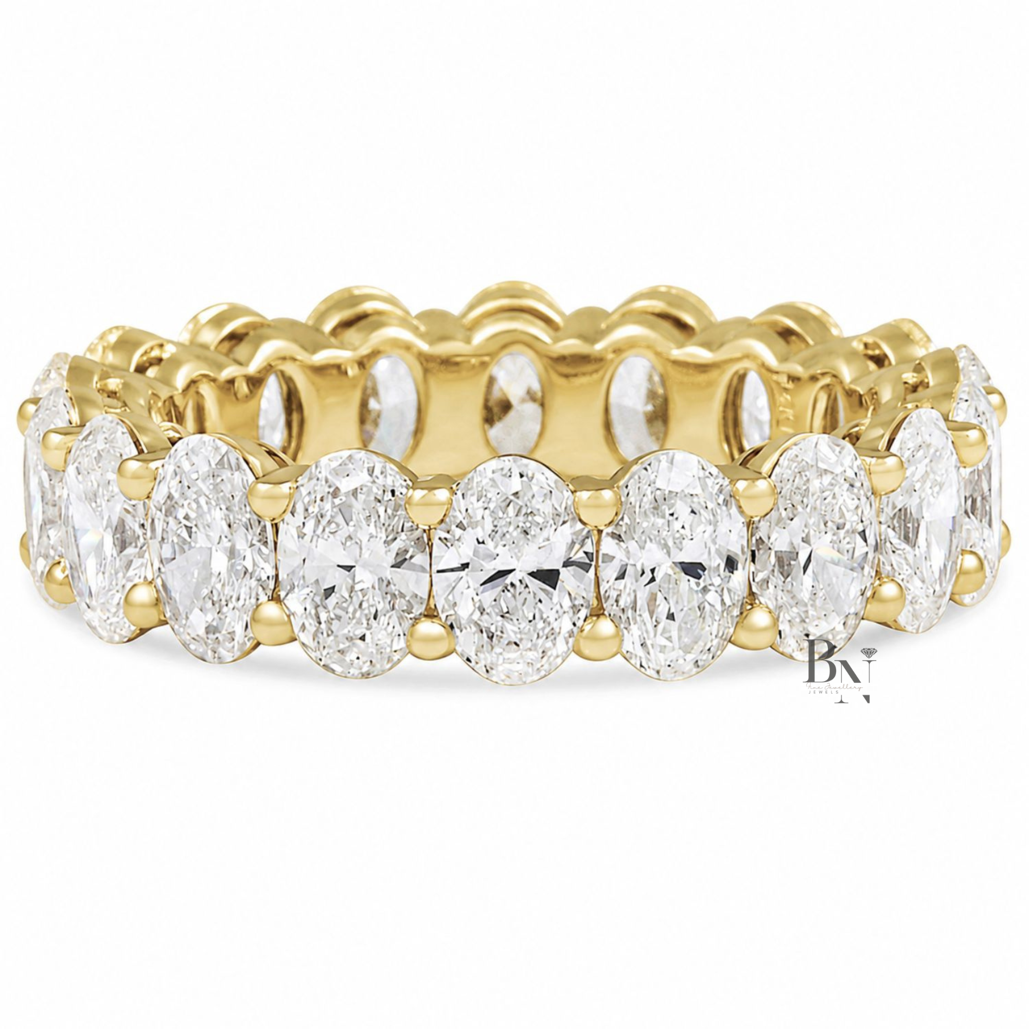 Oval Lab Diamond Eternity Band, 4.50 TCW Shared Prong Wedding Ring, 14k Gold Bridal Stack
