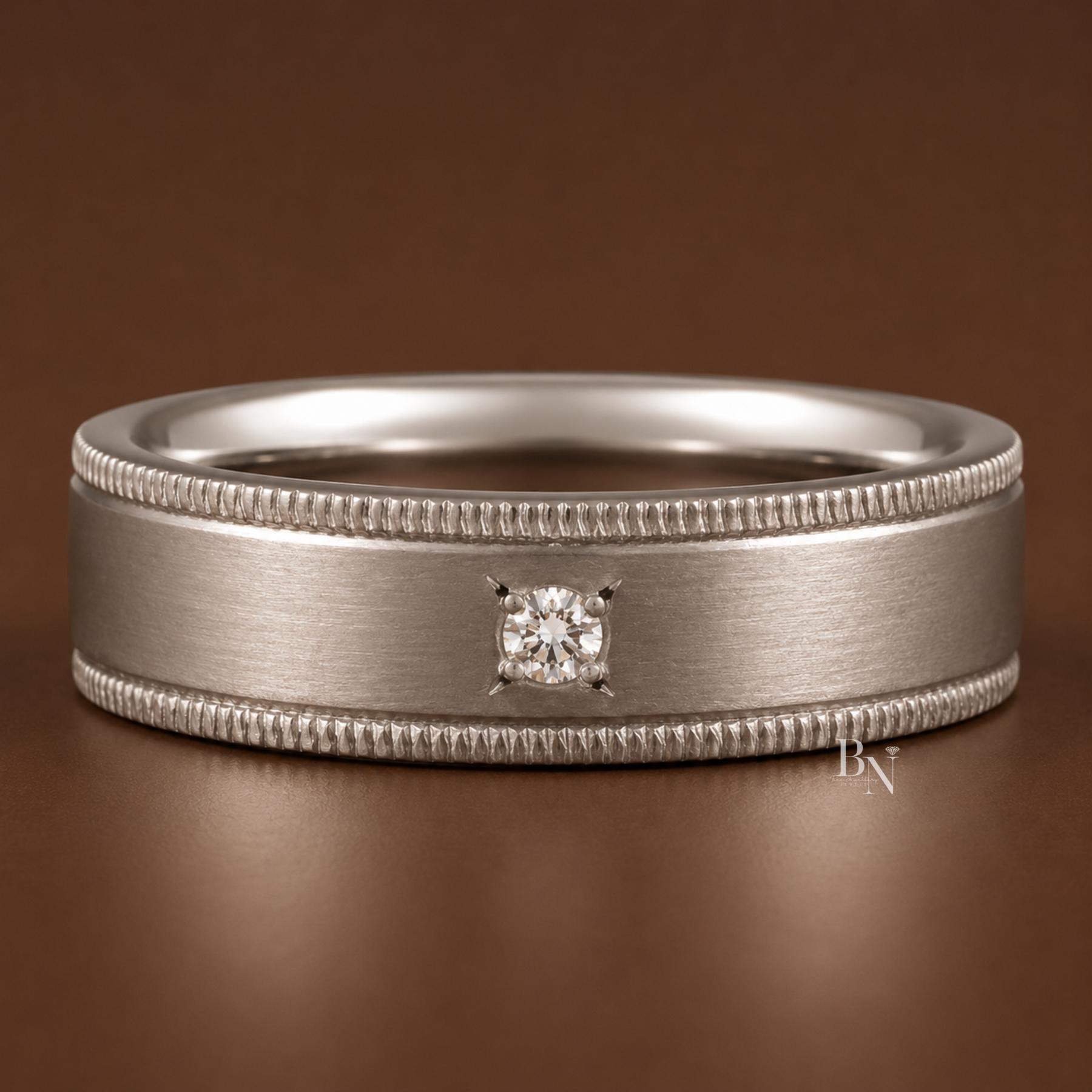 Milgrain Platinum Band, Round Lab Diamond Stacking Ring, Satin Finish Wedding Ring, 5.5mm