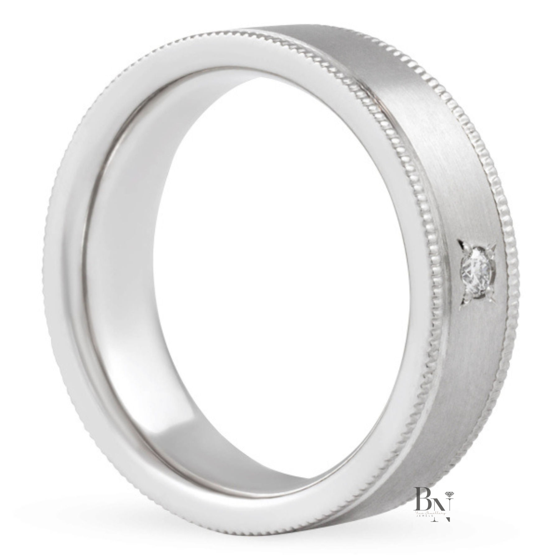 Milgrain Platinum Band, Round Lab Diamond Stacking Ring, Satin Finish Wedding Ring, 5.5mm