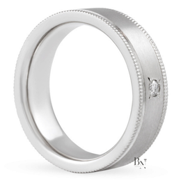 Milgrain Platinum Band, Round Lab Diamond Stacking Ring, Satin Finish Wedding Ring, 5.5mm
