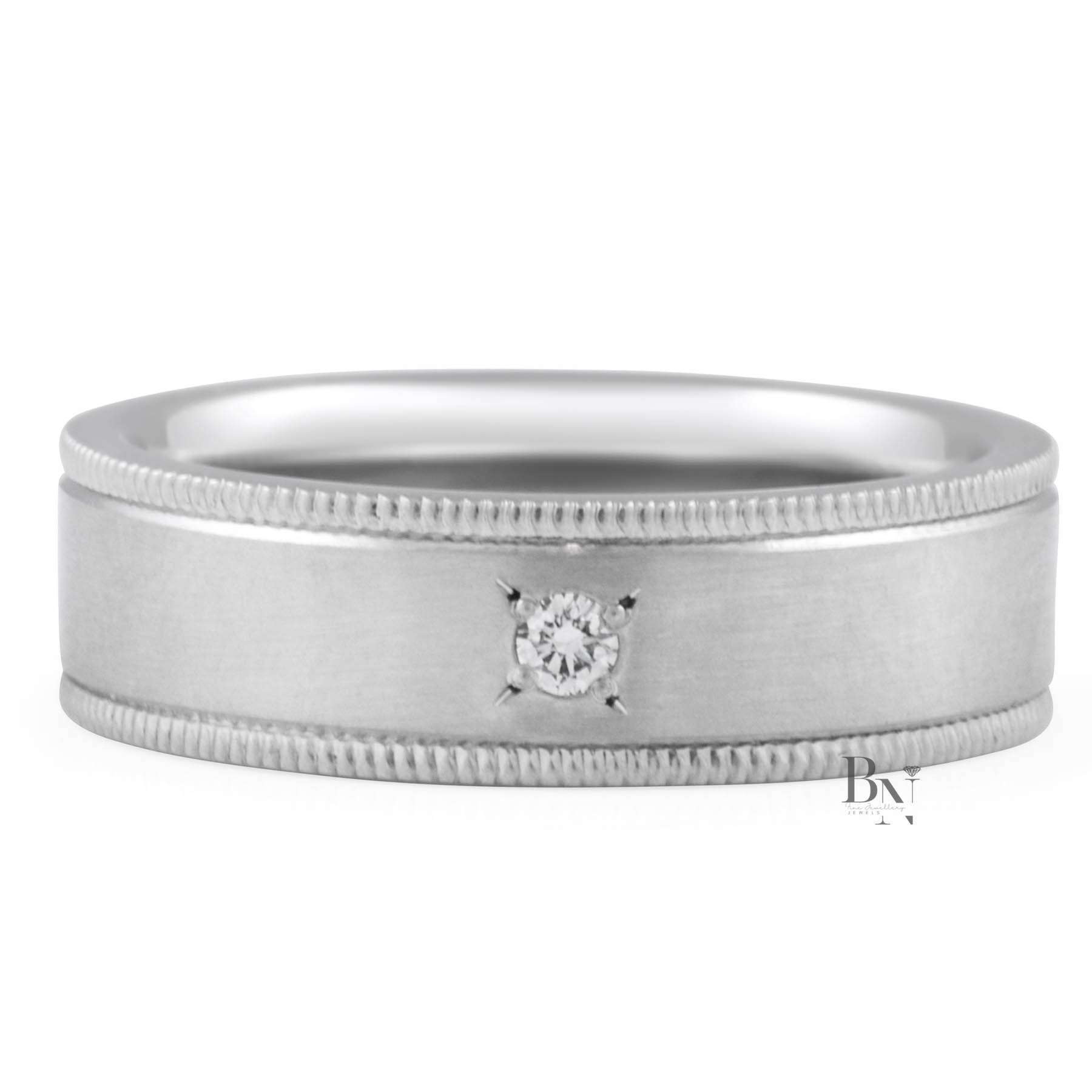 Milgrain Platinum Band, Round Lab Diamond Stacking Ring, Satin Finish Wedding Ring, 5.5mm