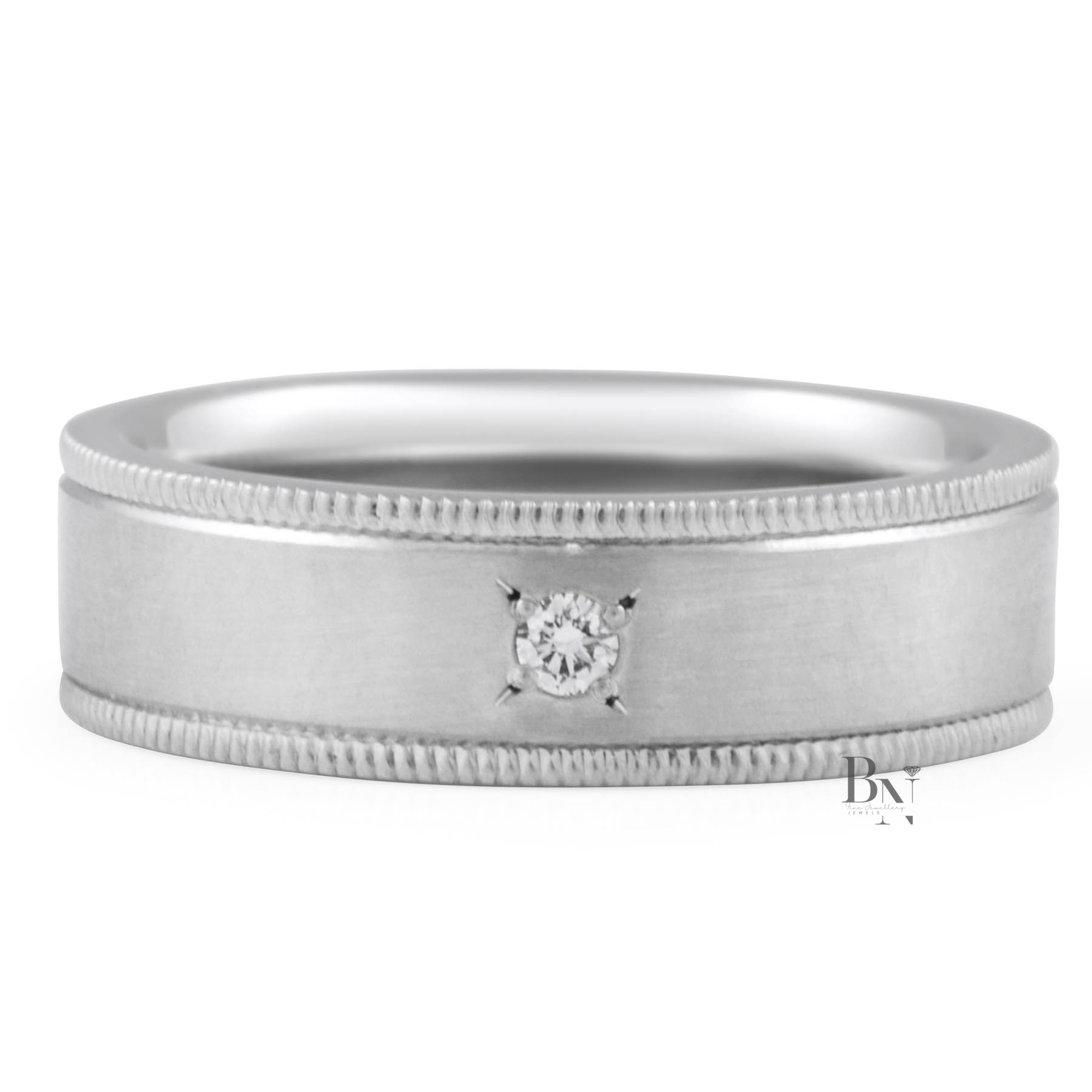 Milgrain Platinum Band, Round Lab Diamond Stacking Ring, Satin Finish Wedding Ring, 5.5mm