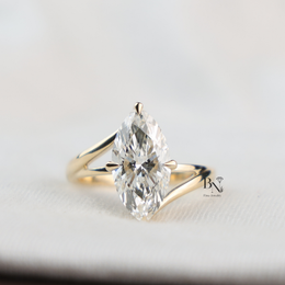 3ct Marquise Cut Lab Grown Diamond Engagement Ring | 14K Gold Split Shank Solitaire | Hidden Halo Accent