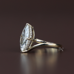 3ct Marquise Cut Lab Grown Diamond Engagement Ring | 14K Gold Split Shank Solitaire | Hidden Halo Accent