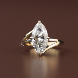 3ct Marquise Cut Lab Grown Diamond Engagement Ring | 14K Gold Split Shank Solitaire | Hidden Halo Accent