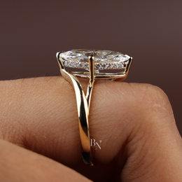 3ct Marquise Cut Lab Grown Diamond Engagement Ring | 14K Gold Split Shank Solitaire | Hidden Halo Accent