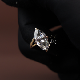 3ct Marquise Cut Lab Grown Diamond Engagement Ring | 14K Gold Split Shank Solitaire | Hidden Halo Accent
