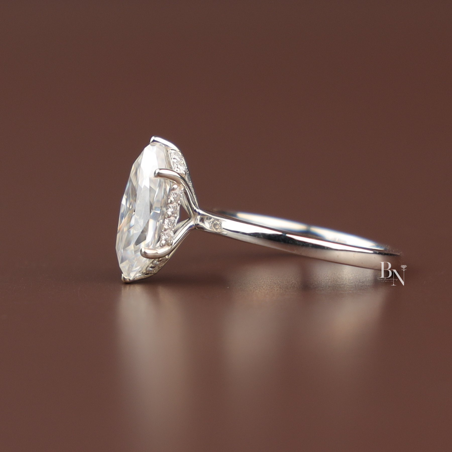 1.5ct Dutch Marquise Cut Lab Grown Diamond Ring | 14K Gold Bezel Set Engagement Ring | Handcrafted Filigree Solitaire