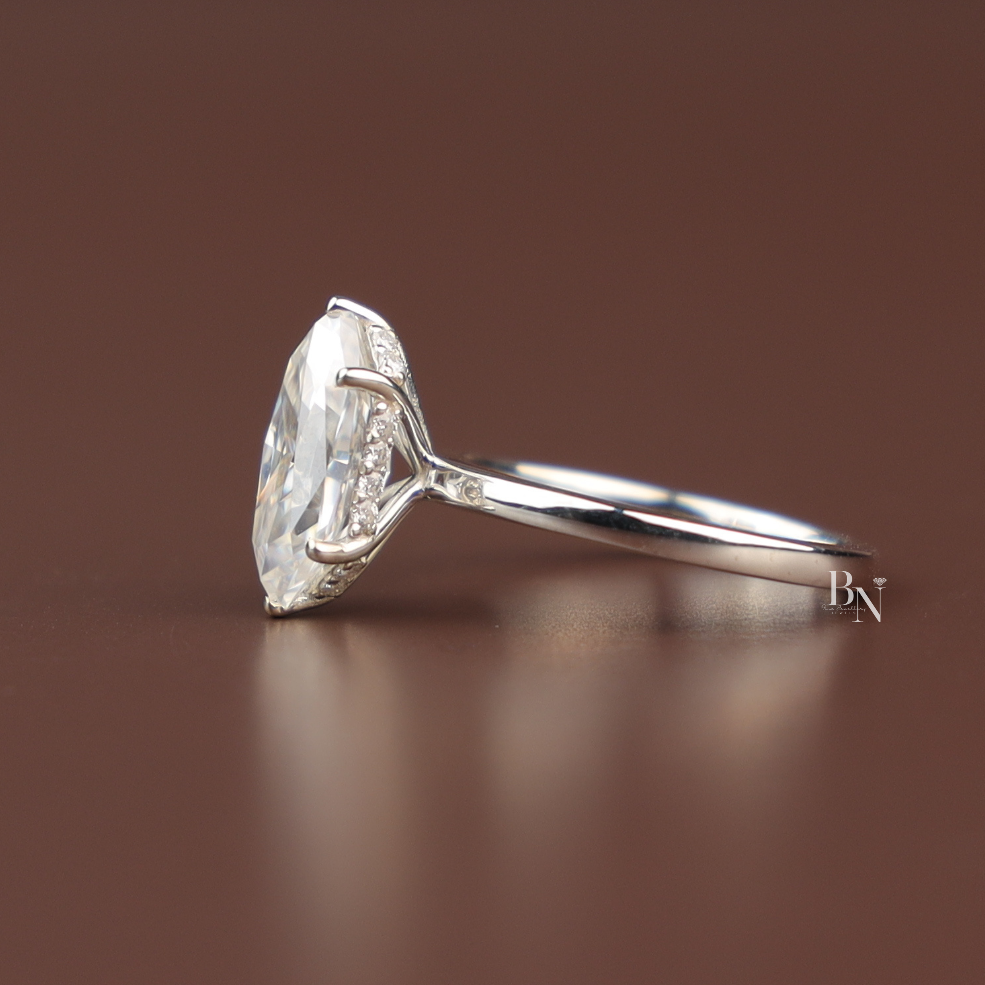 1.5ct Dutch Marquise Cut Lab Grown Diamond Ring | 14K Gold Bezel Set Engagement Ring | Handcrafted Filigree Solitaire
