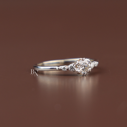 Round Cut Lab Diamond Ring, Floral Basket Setting, Dainty Side Stone Band, 14k Gold Engagement Ring