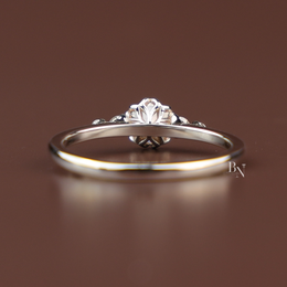 Round Cut Lab Diamond Ring, Floral Basket Setting, Dainty Side Stone Band, 14k Gold Engagement Ring