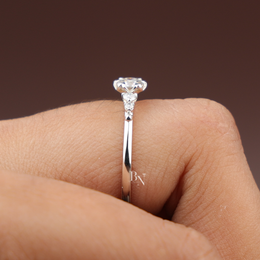Round Cut Lab Diamond Ring, Floral Basket Setting, Dainty Side Stone Band, 14k Gold Engagement Ring