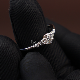 Round Cut Lab Diamond Ring, Floral Basket Setting, Dainty Side Stone Band, 14k Gold Engagement Ring