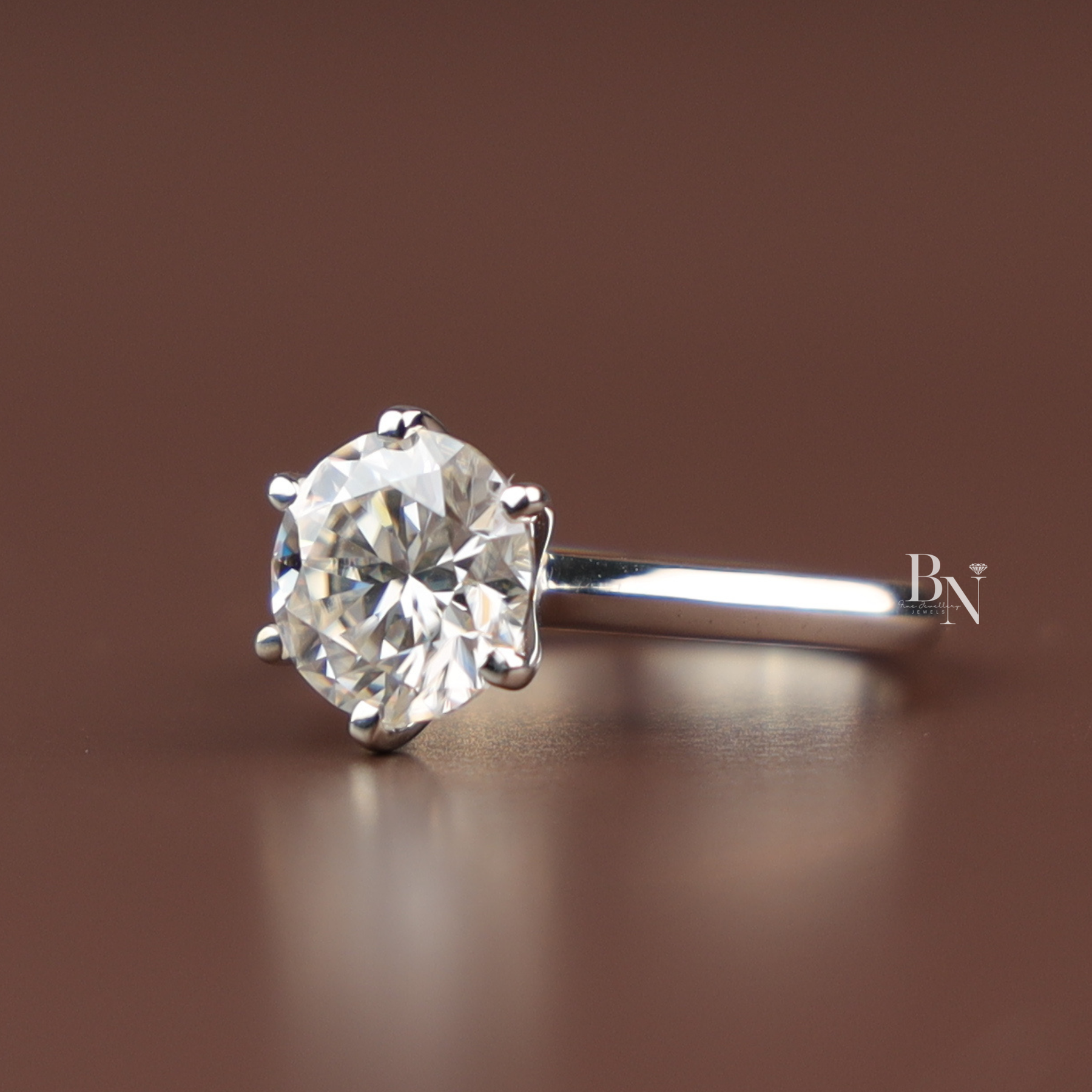 2ct Round Cut Lab Diamond Ring, Classic Six Prong Solitaire, 14k White Gold Engagement Ring
