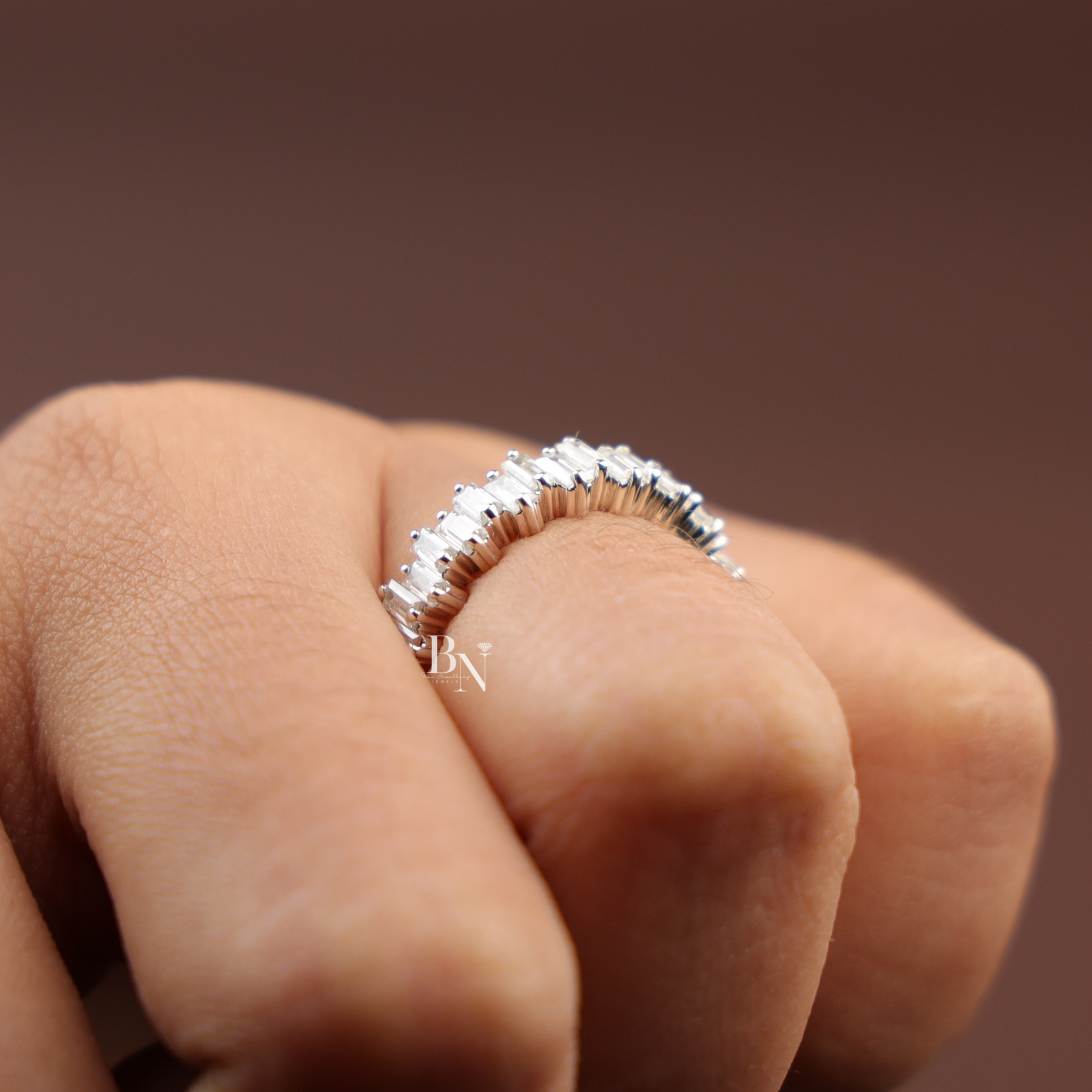 Baguette Cut Lab Diamond Band, Staggered Eternity Wedding Ring, Modern Scattered Diamond Ring