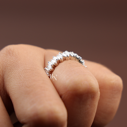 Baguette Cut Lab Diamond Band, Staggered Eternity Wedding Ring, Modern Scattered Diamond Ring