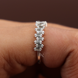 Baguette Cut Lab Diamond Band, Staggered Eternity Wedding Ring, Modern Scattered Diamond Ring