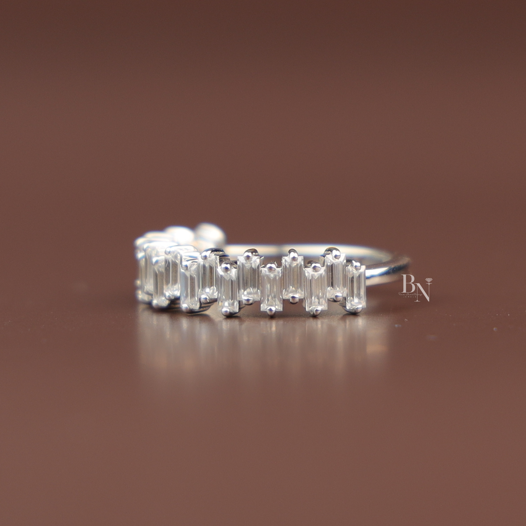 Baguette Cut Lab Diamond Band, Staggered Eternity Wedding Ring, Modern Scattered Diamond Ring