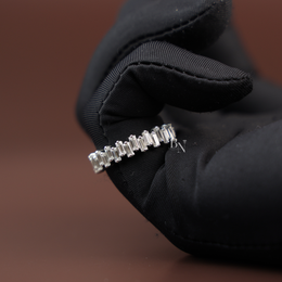 Baguette Cut Lab Diamond Band, Staggered Eternity Wedding Ring, Modern Scattered Diamond Ring