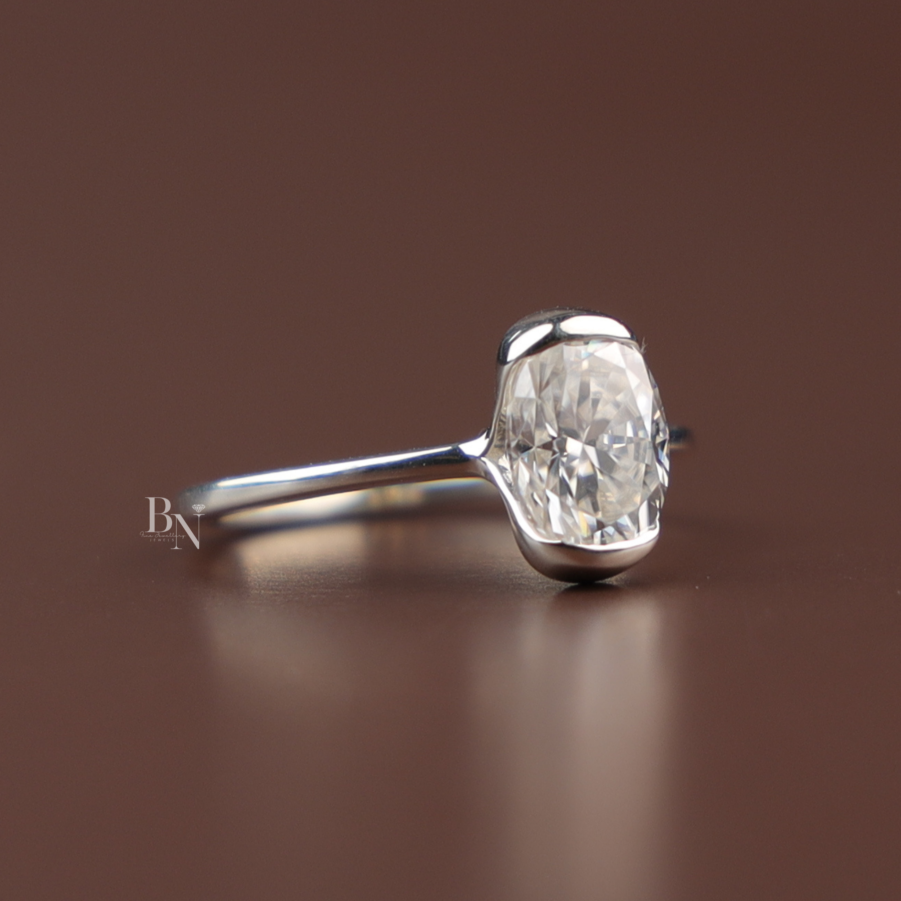 Oval Cut Lab Diamond Ring, 1 Carat Appearance Solitaire, Half Bezel Setting, Minimalist Engagement Ring