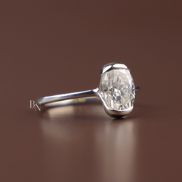 Oval Cut Lab Diamond Ring, 1 Carat Appearance Solitaire, Half Bezel Setting, Minimalist Engagement Ring