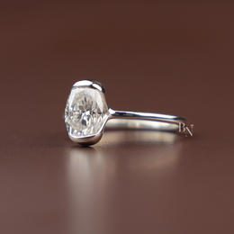 Oval Cut Lab Diamond Ring, 1 Carat Appearance Solitaire, Half Bezel Setting, Minimalist Engagement Ring