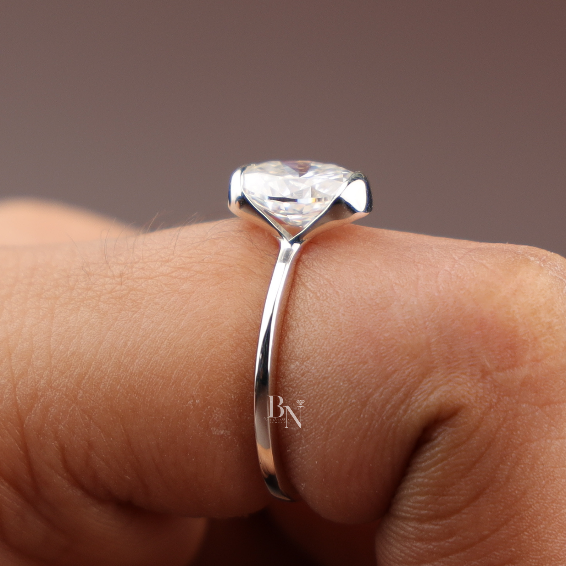Oval Cut Lab Diamond Ring, 1 Carat Appearance Solitaire, Half Bezel Setting, Minimalist Engagement Ring