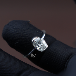 Oval Cut Lab Diamond Ring, 1 Carat Appearance Solitaire, Half Bezel Setting, Minimalist Engagement Ring