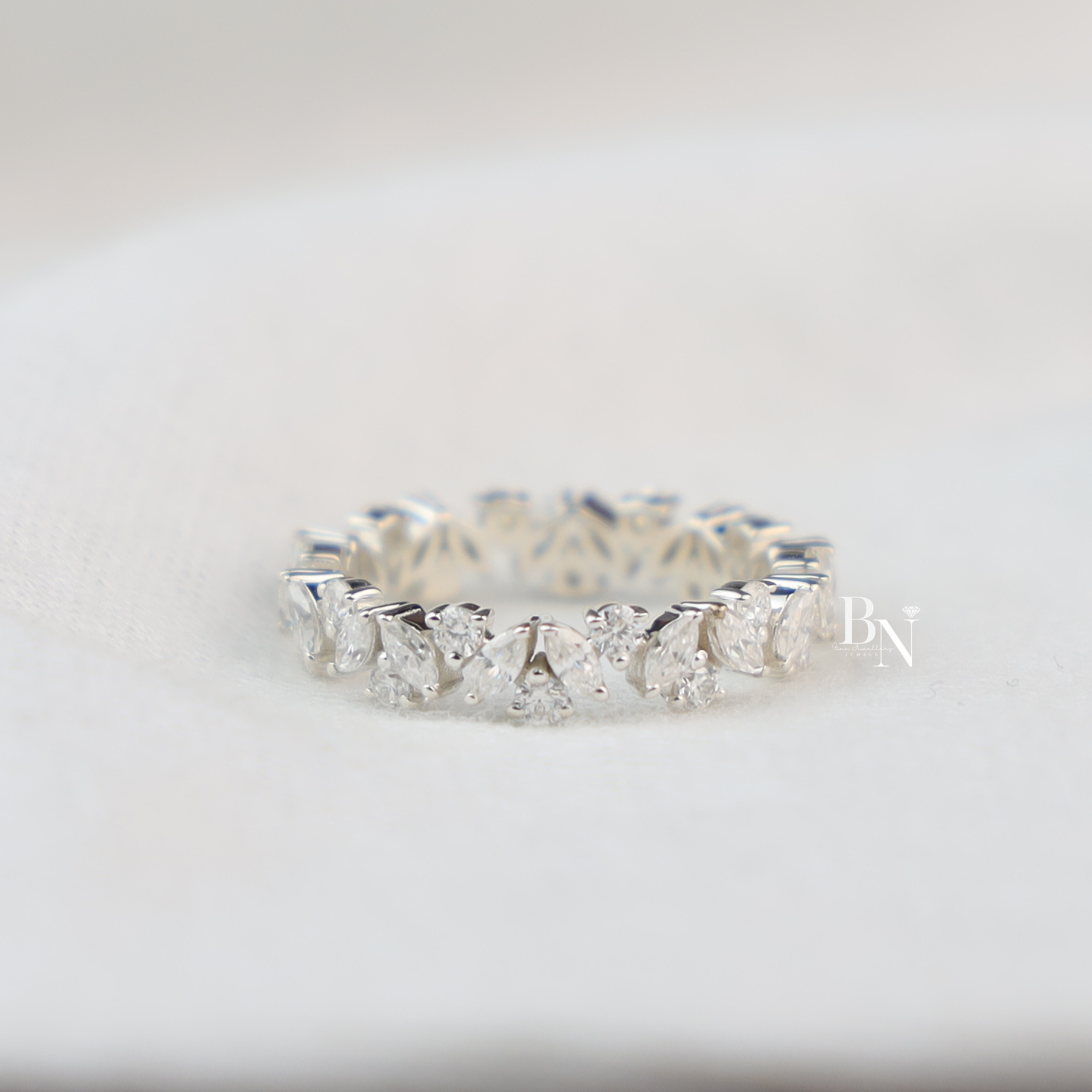 Marquise and Round Lab Diamond Band, Alternating Eternity Wedding Ring, Stackable Bridal Gold Band