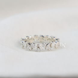 Marquise and Round Lab Diamond Band, Alternating Eternity Wedding Ring, Stackable Bridal Gold Band