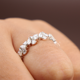 Marquise and Round Lab Diamond Band, Alternating Eternity Wedding Ring, Stackable Bridal Gold Band