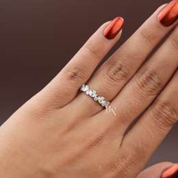 Marquise and Round Lab Diamond Band, Alternating Eternity Wedding Ring, Stackable Bridal Gold Band