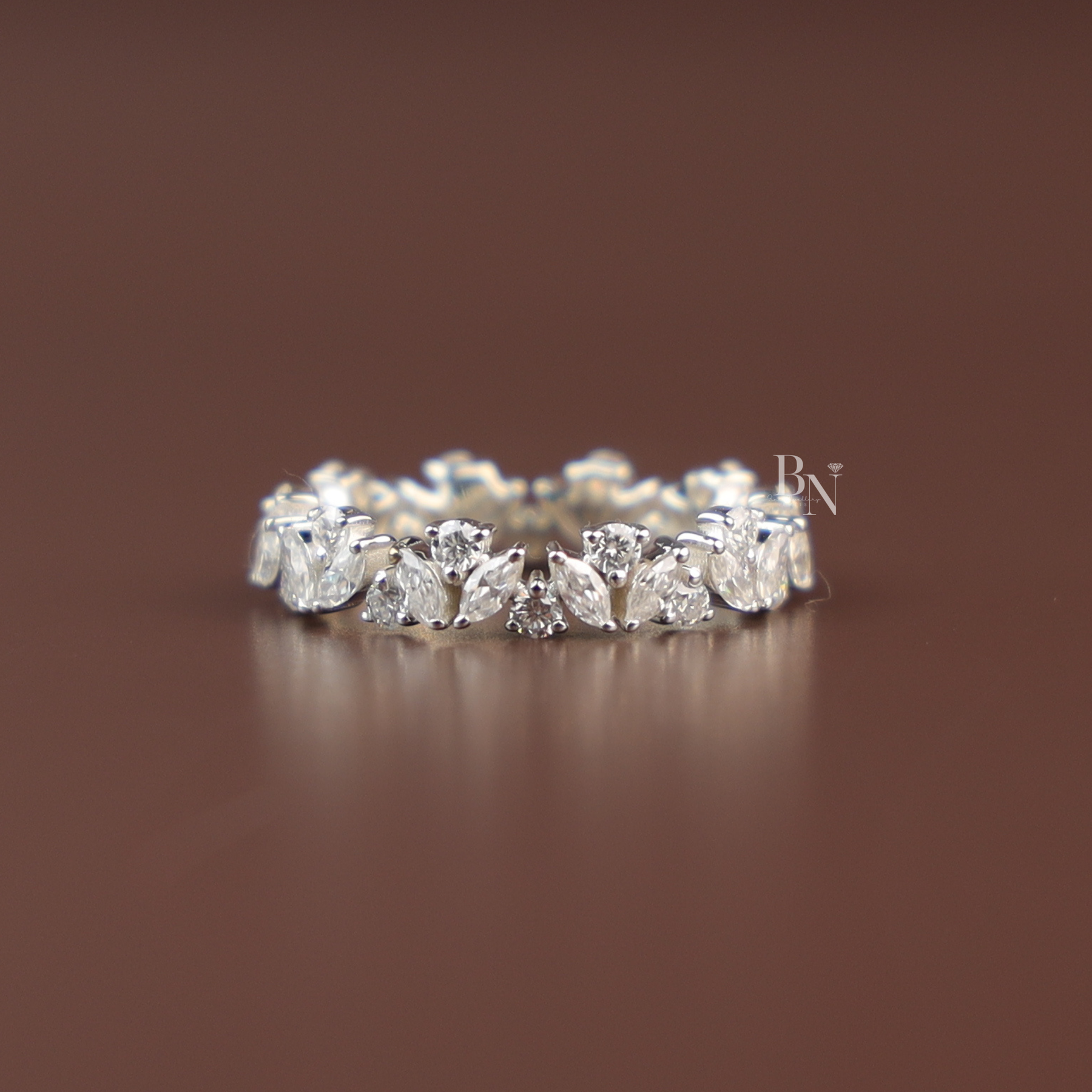 Marquise and Round Lab Diamond Band, Alternating Eternity Wedding Ring, Stackable Bridal Gold Band