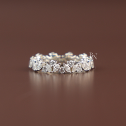 Marquise and Round Lab Diamond Band, Alternating Eternity Wedding Ring, Stackable Bridal Gold Band