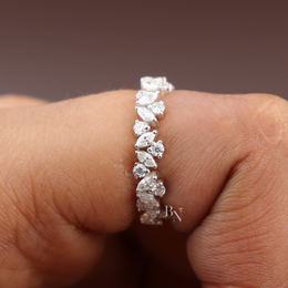 Marquise and Round Lab Diamond Band, Alternating Eternity Wedding Ring, Stackable Bridal Gold Band