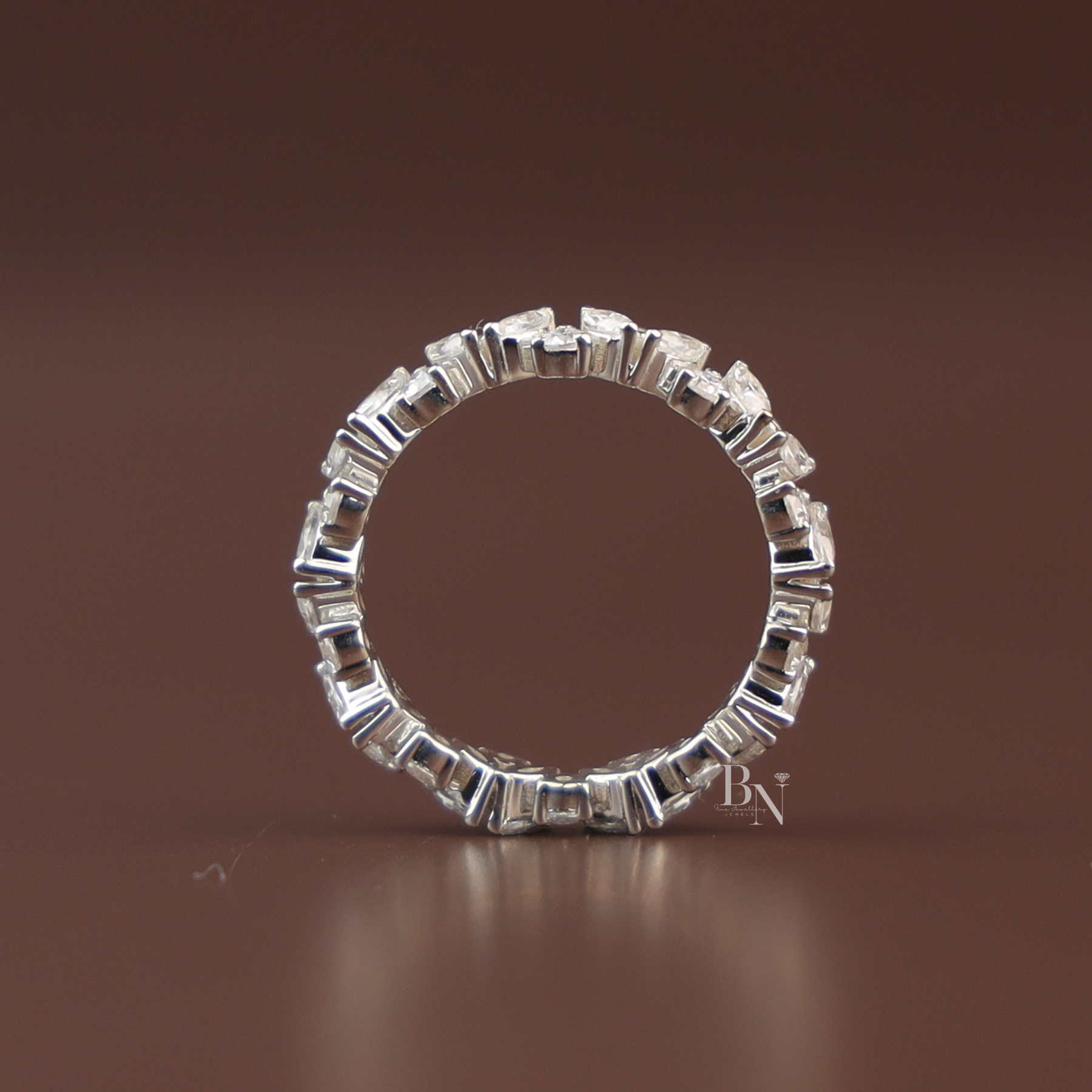 Marquise and Round Lab Diamond Band, Alternating Eternity Wedding Ring, Stackable Bridal Gold Band
