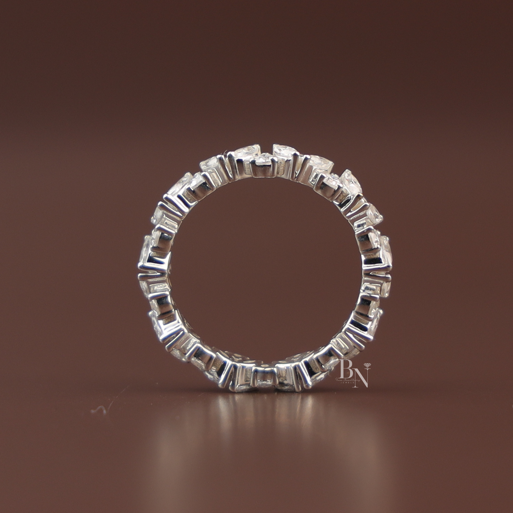 Marquise and Round Lab Diamond Band, Alternating Eternity Wedding Ring, Stackable Bridal Gold Band