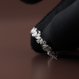 Marquise and Round Lab Diamond Band, Alternating Eternity Wedding Ring, Stackable Bridal Gold Band